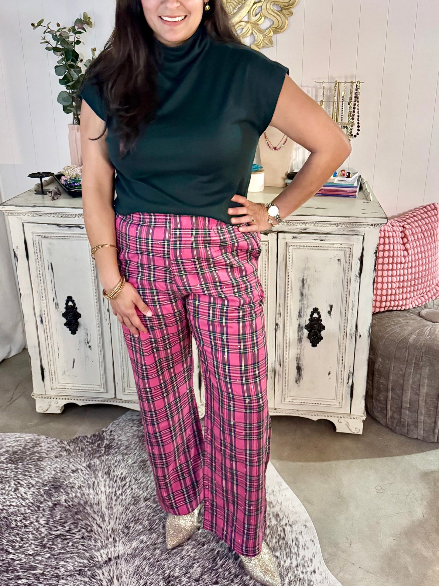Queen of Sparkles Pink Plaid Pants