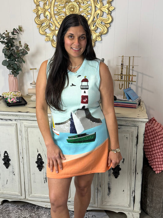 Queen of Sparkles Sailboat & Lighthouse Tank Dress
