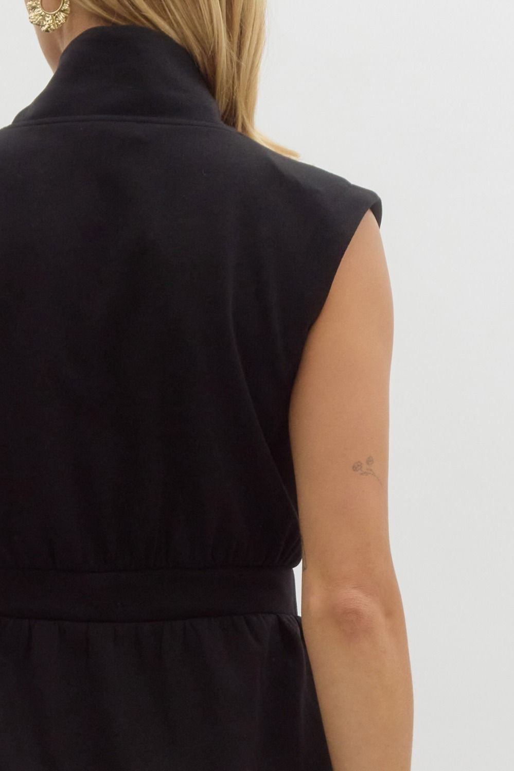 Black Sleeveless Zip Up Midi Dress
