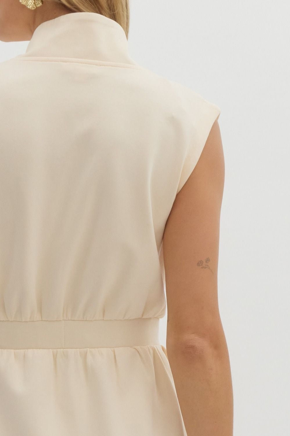 Cream Sleeveless Zip Up Midi Dress