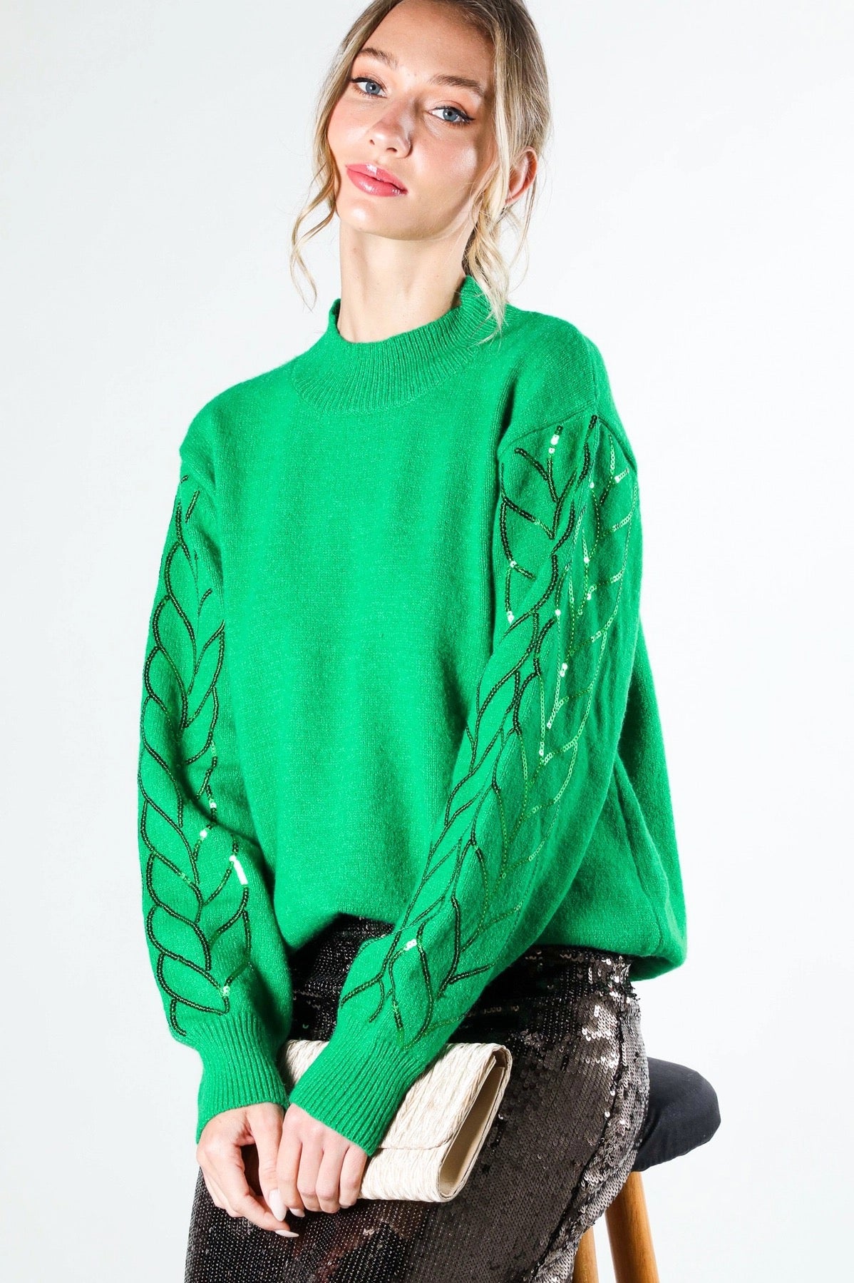 Green Sequin Detail Sweater