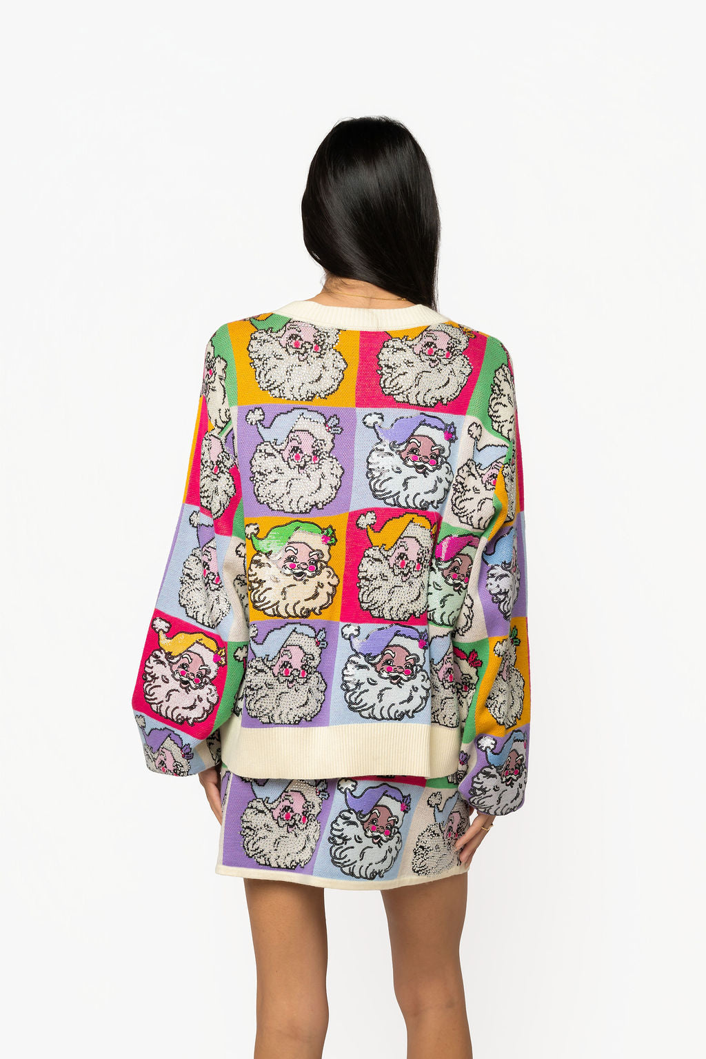 Queen of Sparkles Pastel Colorblock Santa Button Up Cardigan