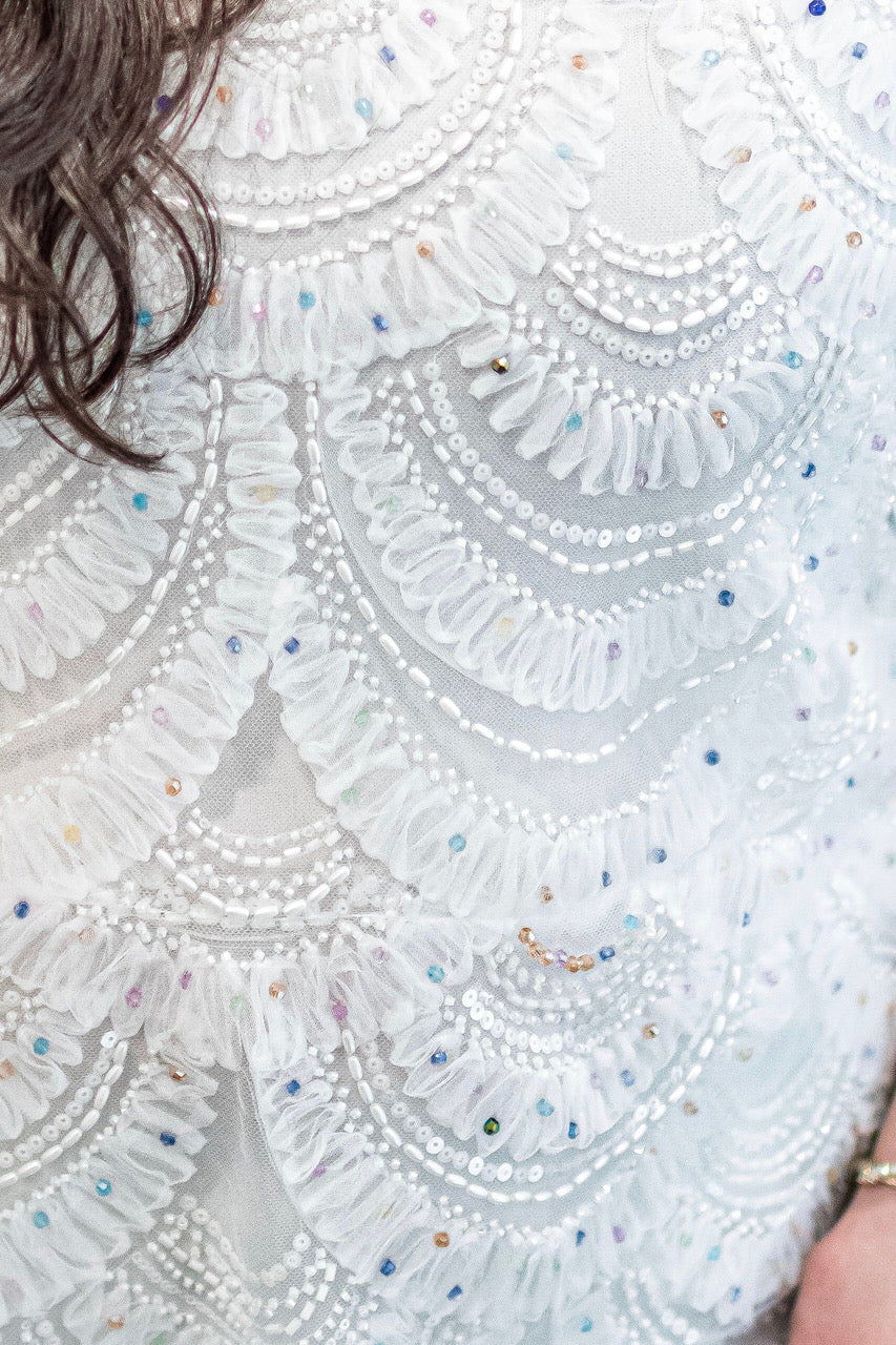 Queen of Sparkles White Lace & Sequin Sheer Midi Dress/Coverup