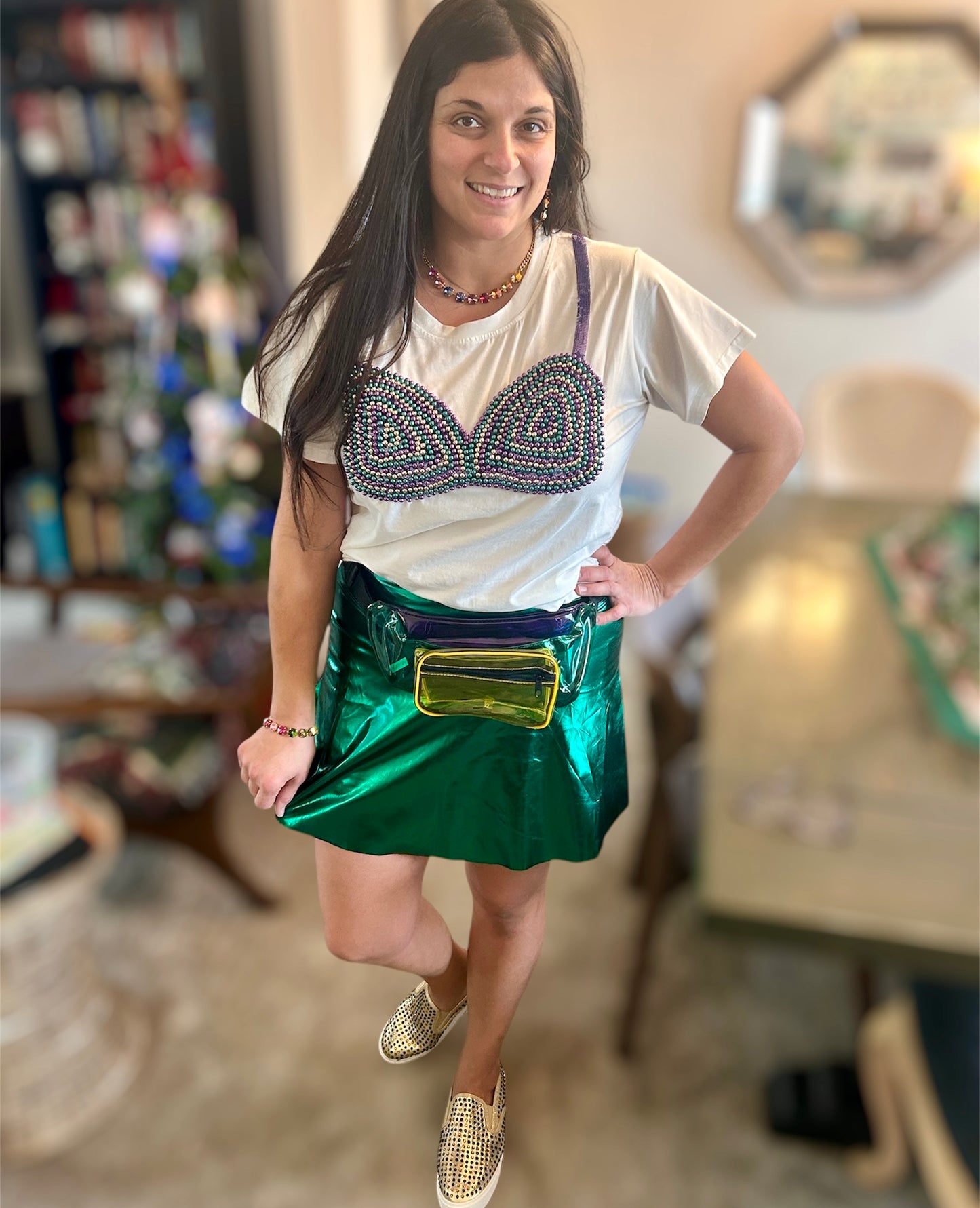 Metallic Green Skorts