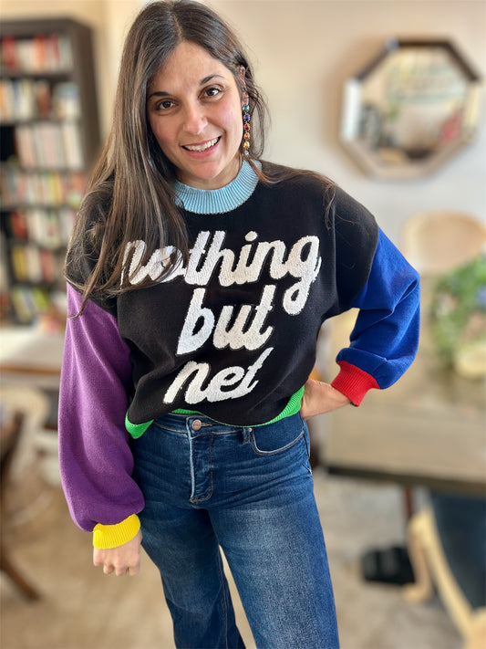 Queen of Sparkles Colorblock Nothing But Net Basketball Sweater