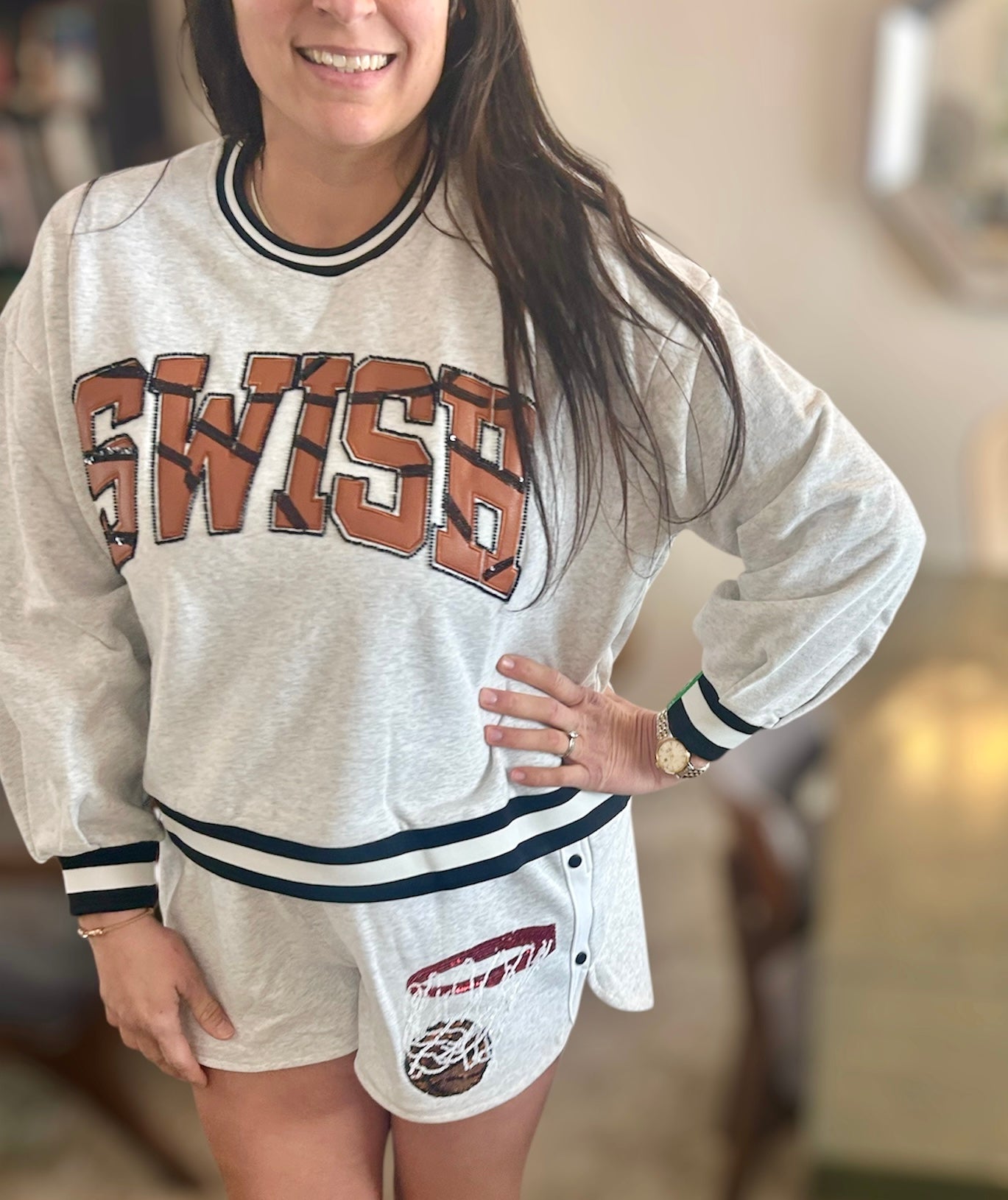 Queen of Sparkles Grey Snap Side Basketball Hoop Shorts
