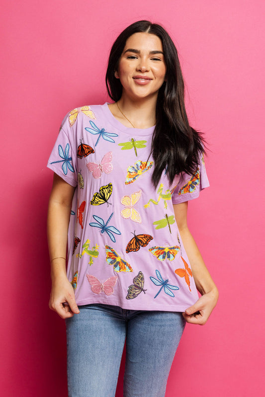 Queen of Sparkles Lavender Butterfly & Dragonfly Tee