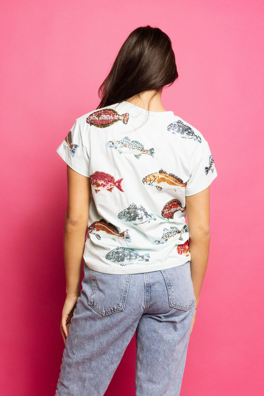 PRE ORDER Queen of Sparkles Mint Multi Fish Tee