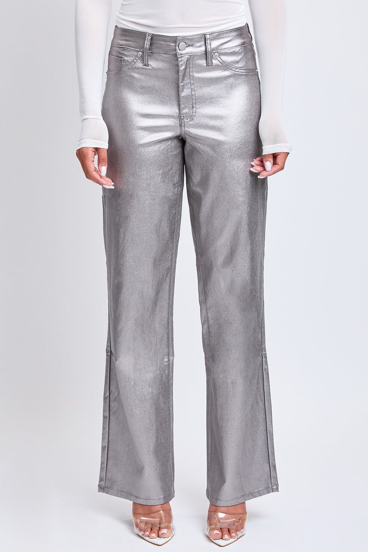 Smoke High Rise Straight Leg Metallic Pants