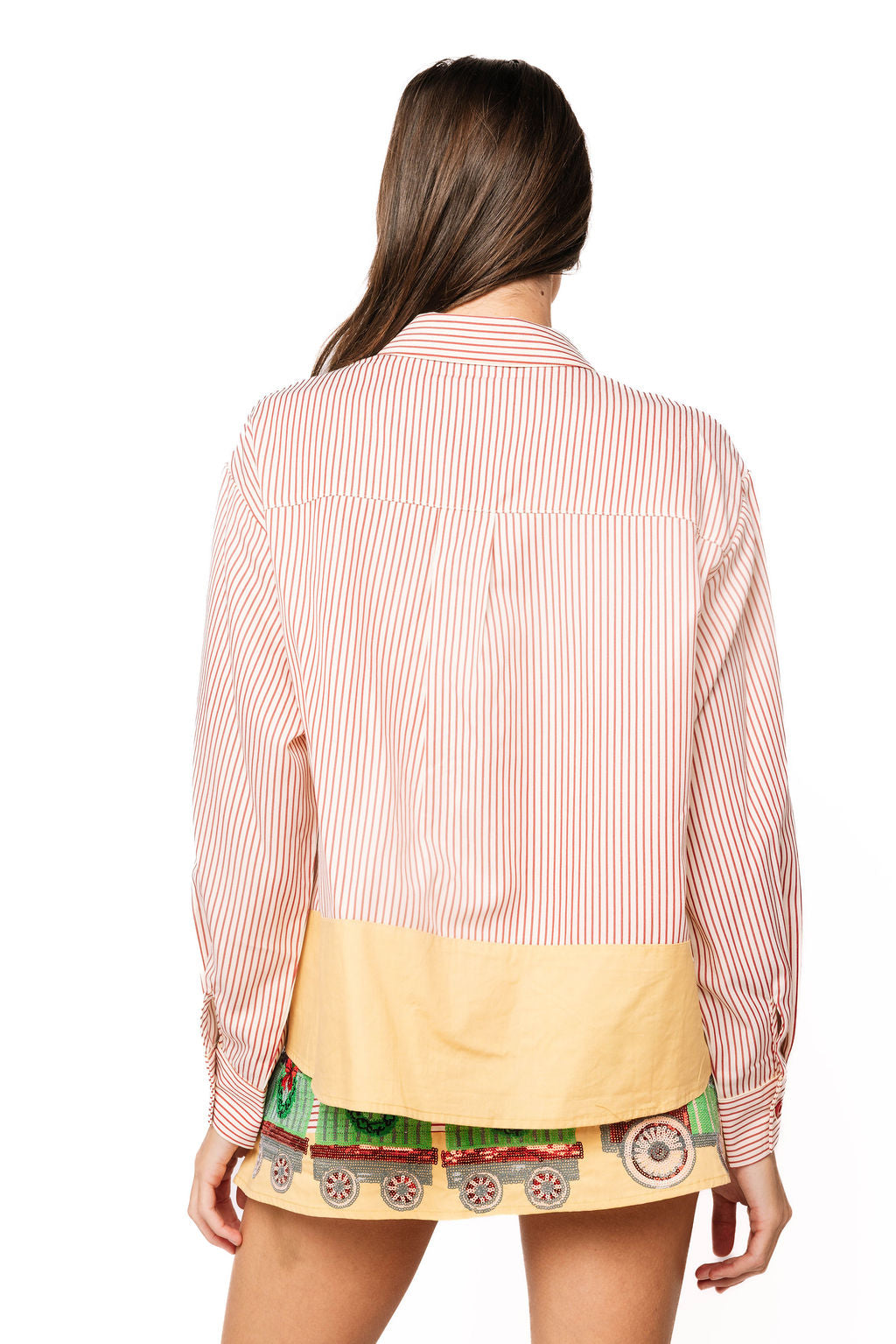 Queen of Sparkles Red Striped Christmas Scene Cotton Button Up Top