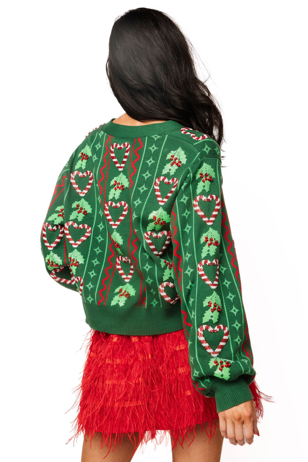 Queen of Sparkles Green 3D Holly & Peppermint Cardigan