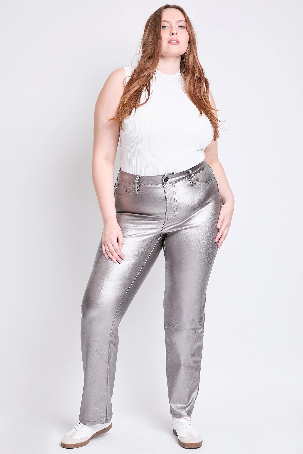 Smoke High Rise Straight Leg Metallic Pants