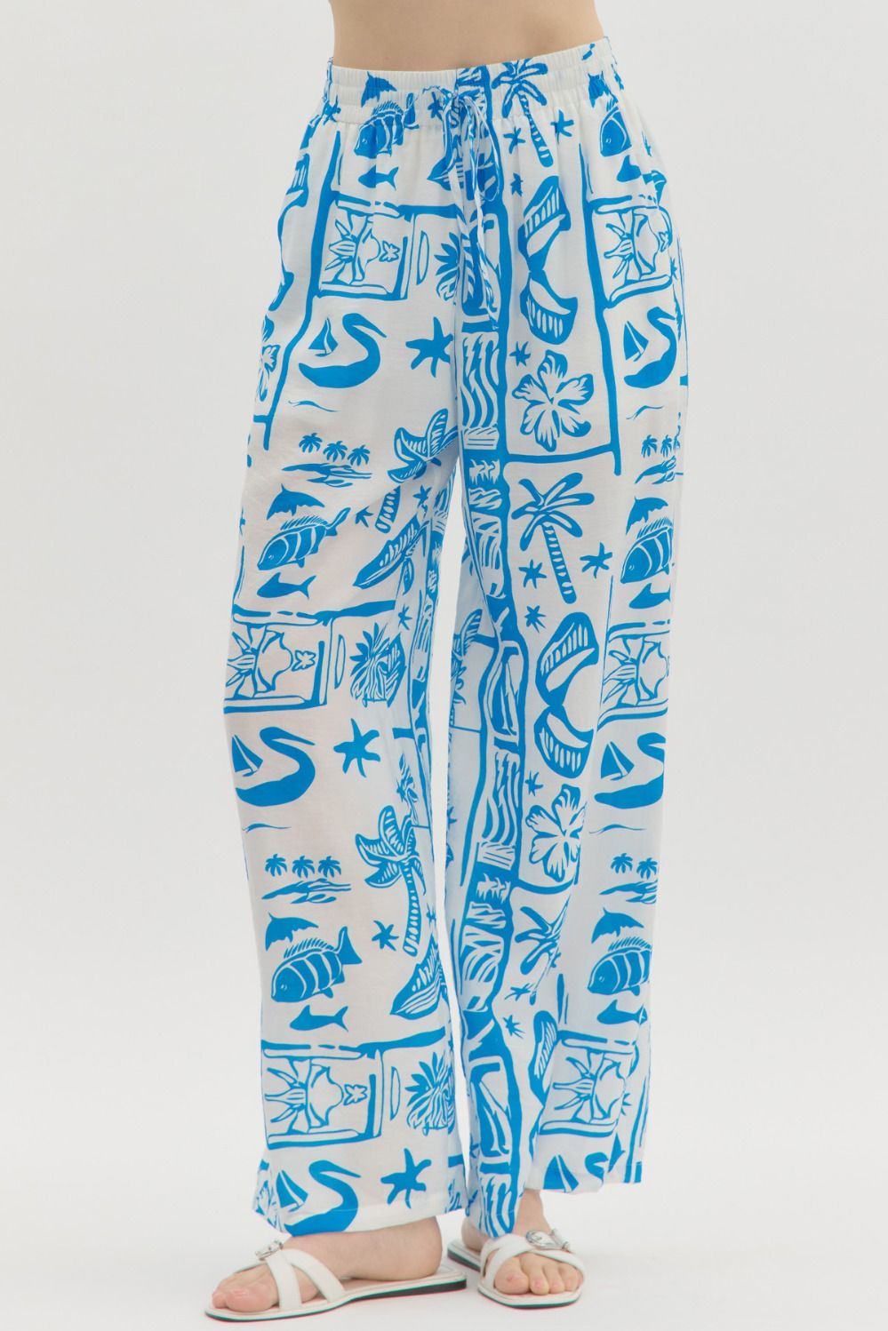 Blue Resort Pattern Pull On Pants