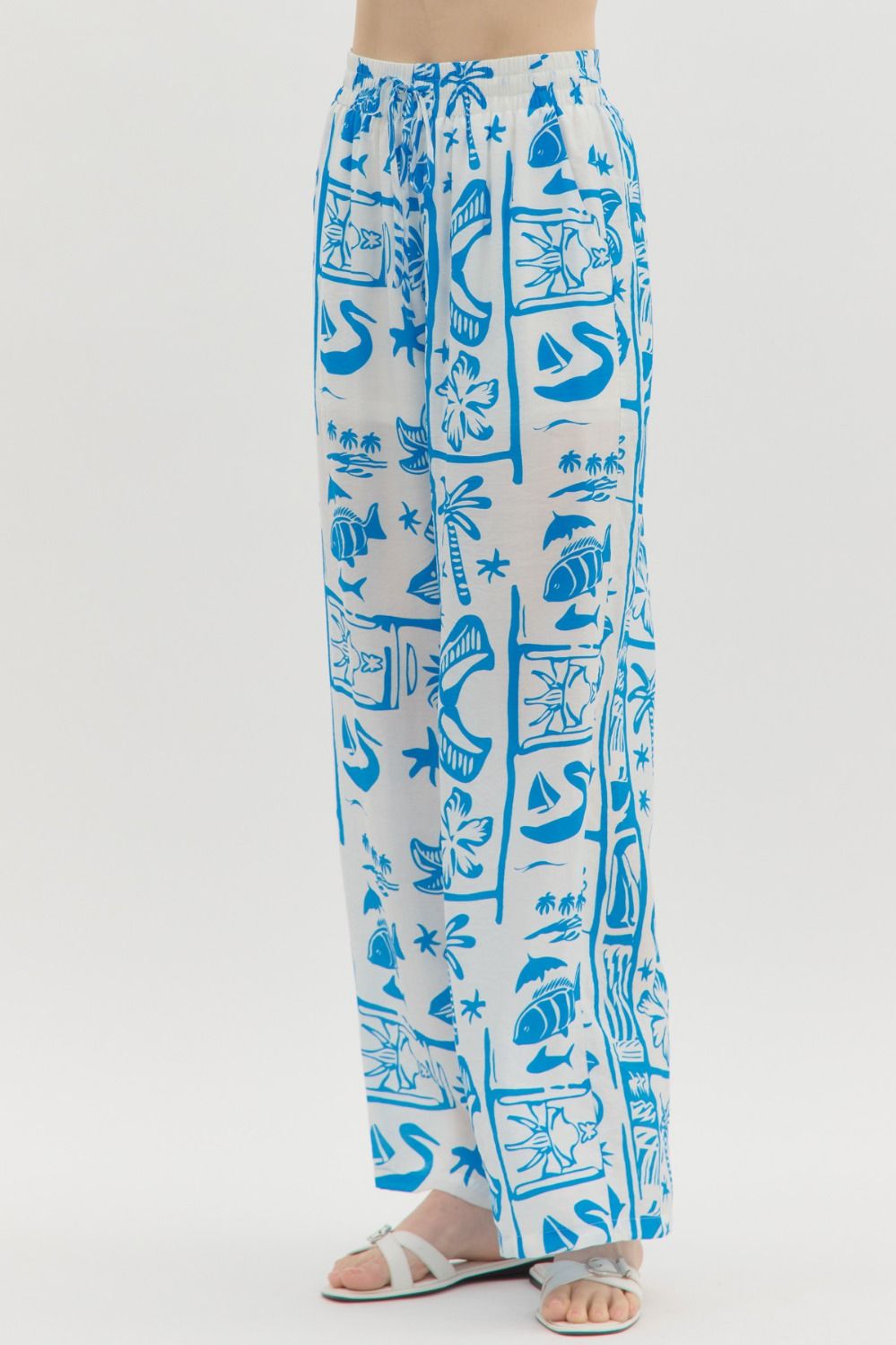 Blue Resort Pattern Pull On Pants