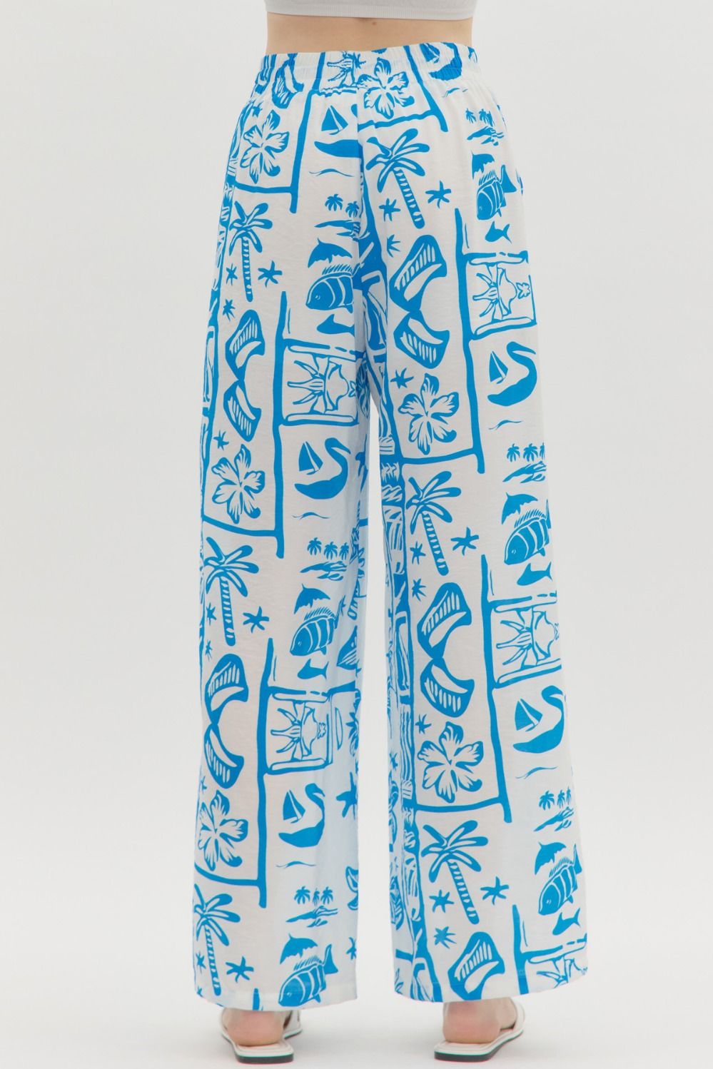 Blue Resort Pattern Pull On Pants