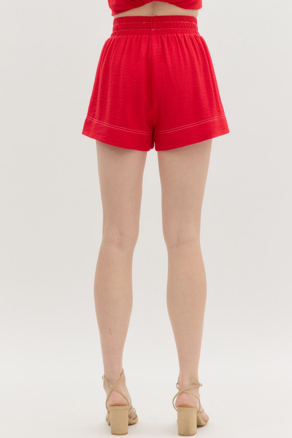 Solid Red High Waist Pull on Shorts