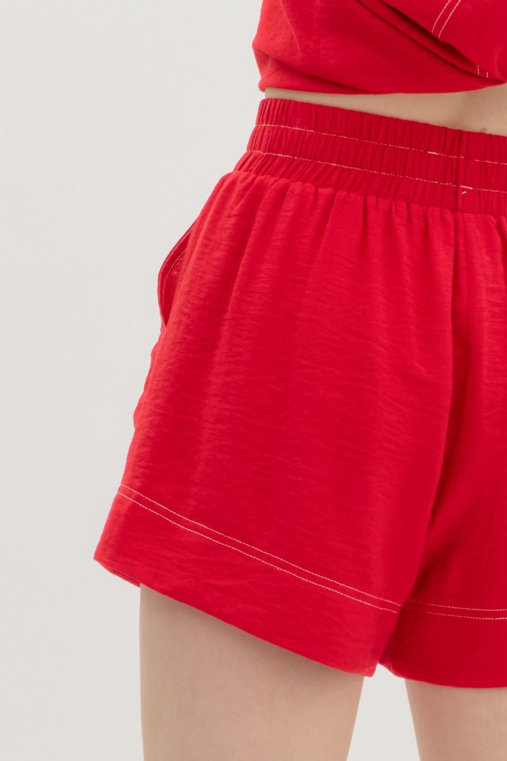 Solid Red High Waist Pull on Shorts
