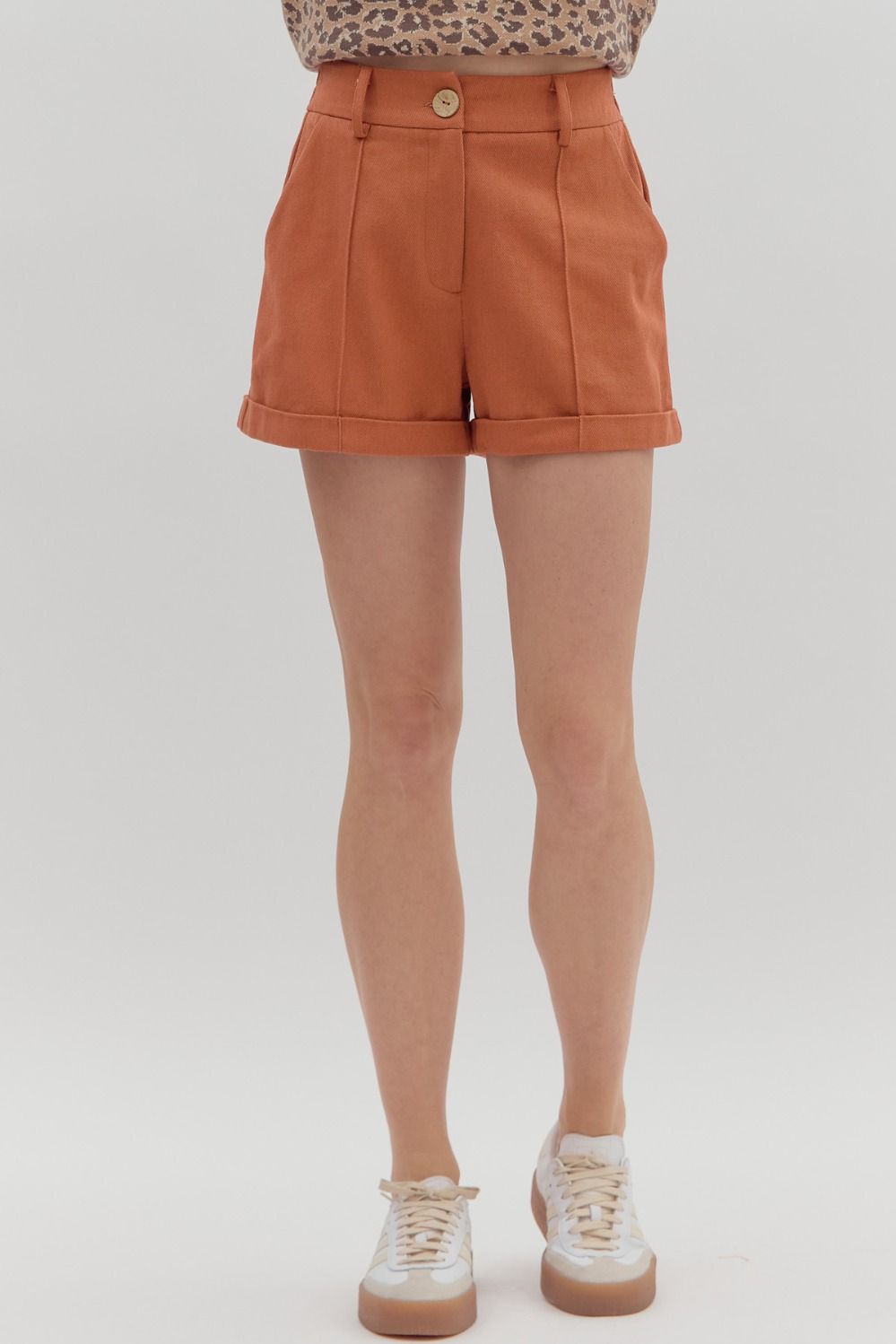 Terracotta Colored Cuff Shorts