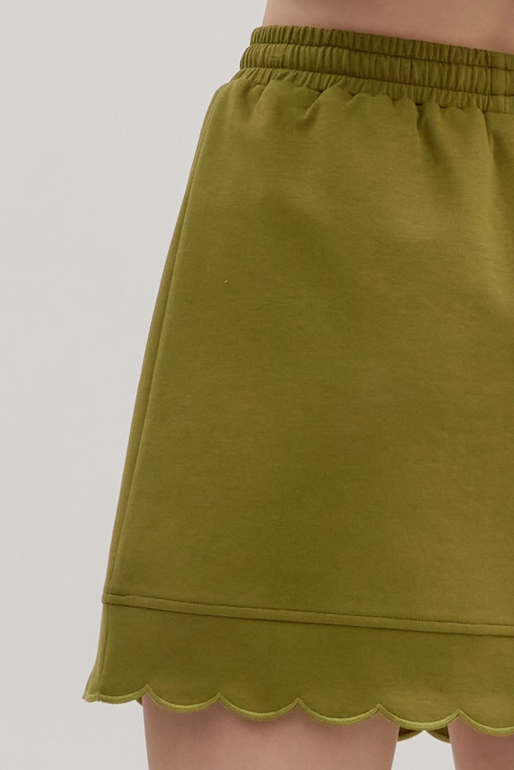 Olive Scalloped Pull On Skort