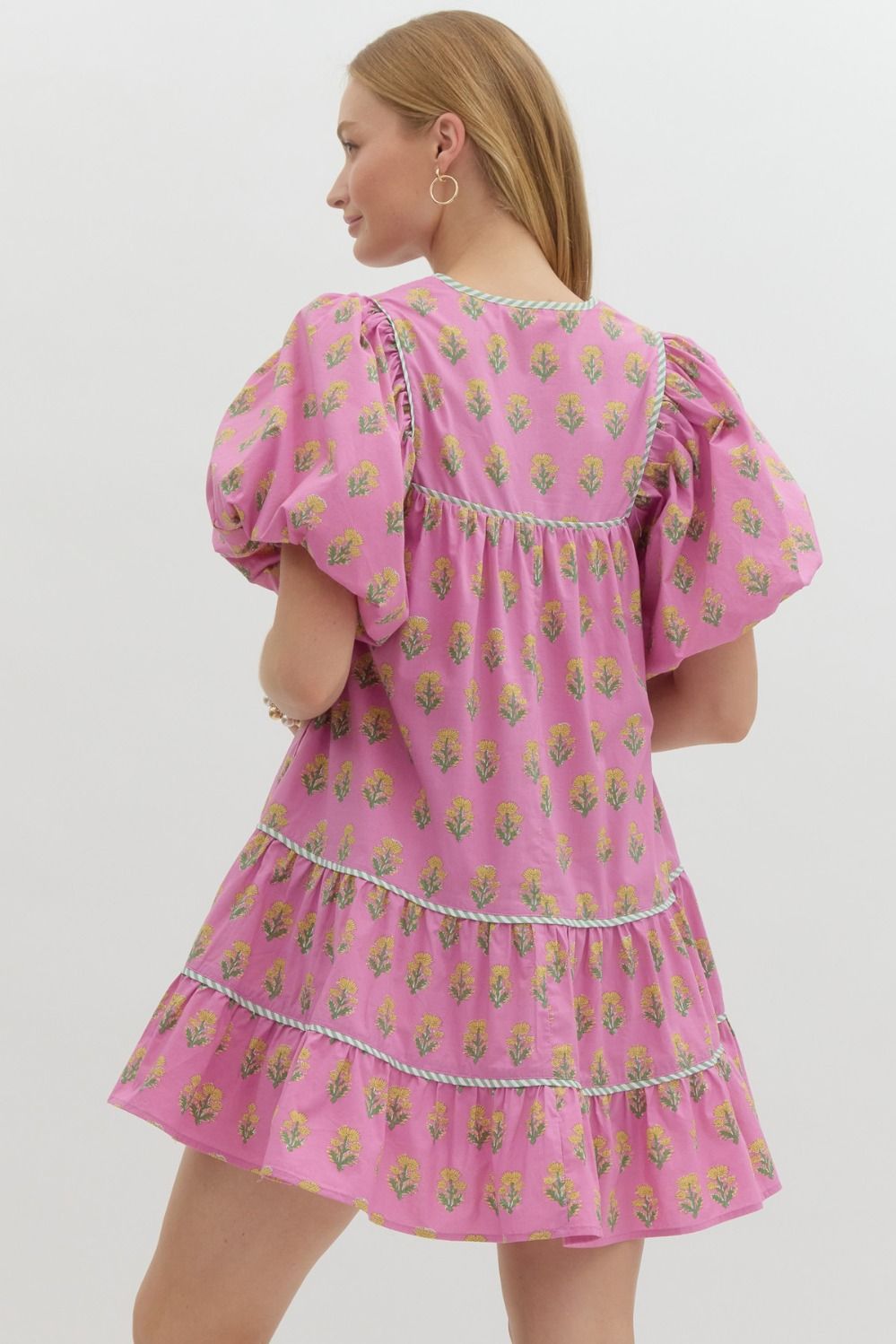 Floral Print Split Neck Dress