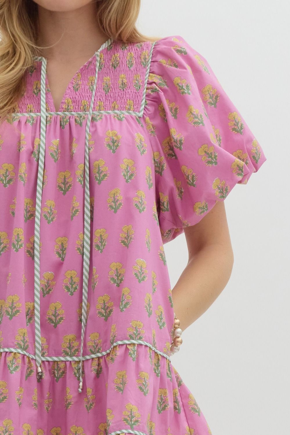 Floral Print Split Neck Dress