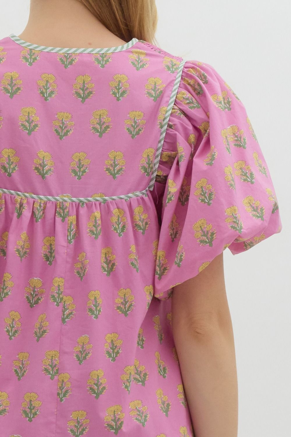 Floral Print Split Neck Dress