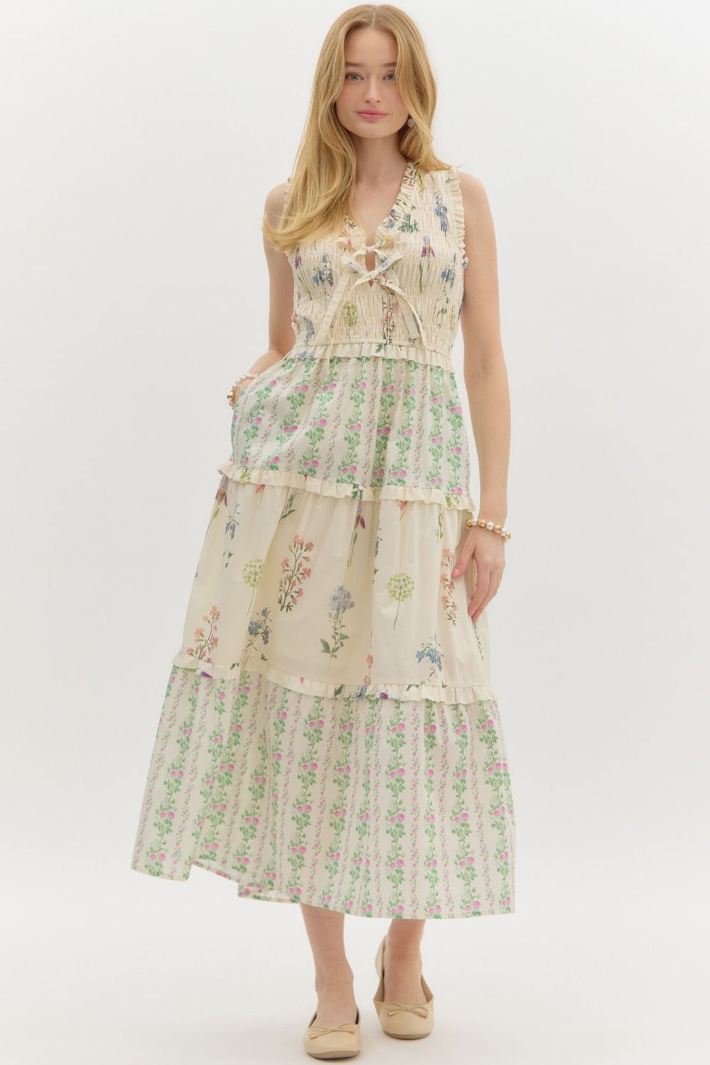 Smocked Floral Midi Dress