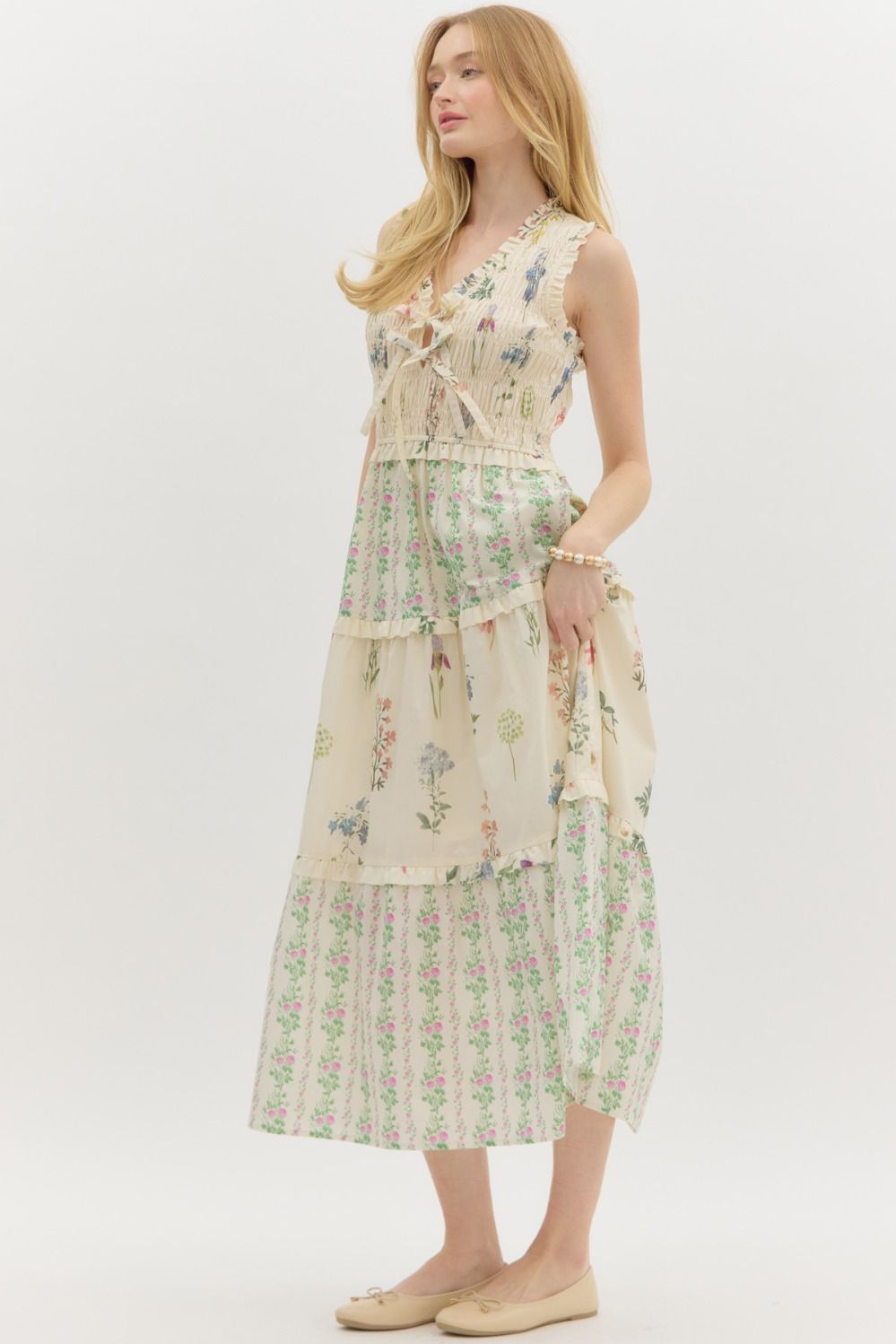 Smocked Floral Midi Dress