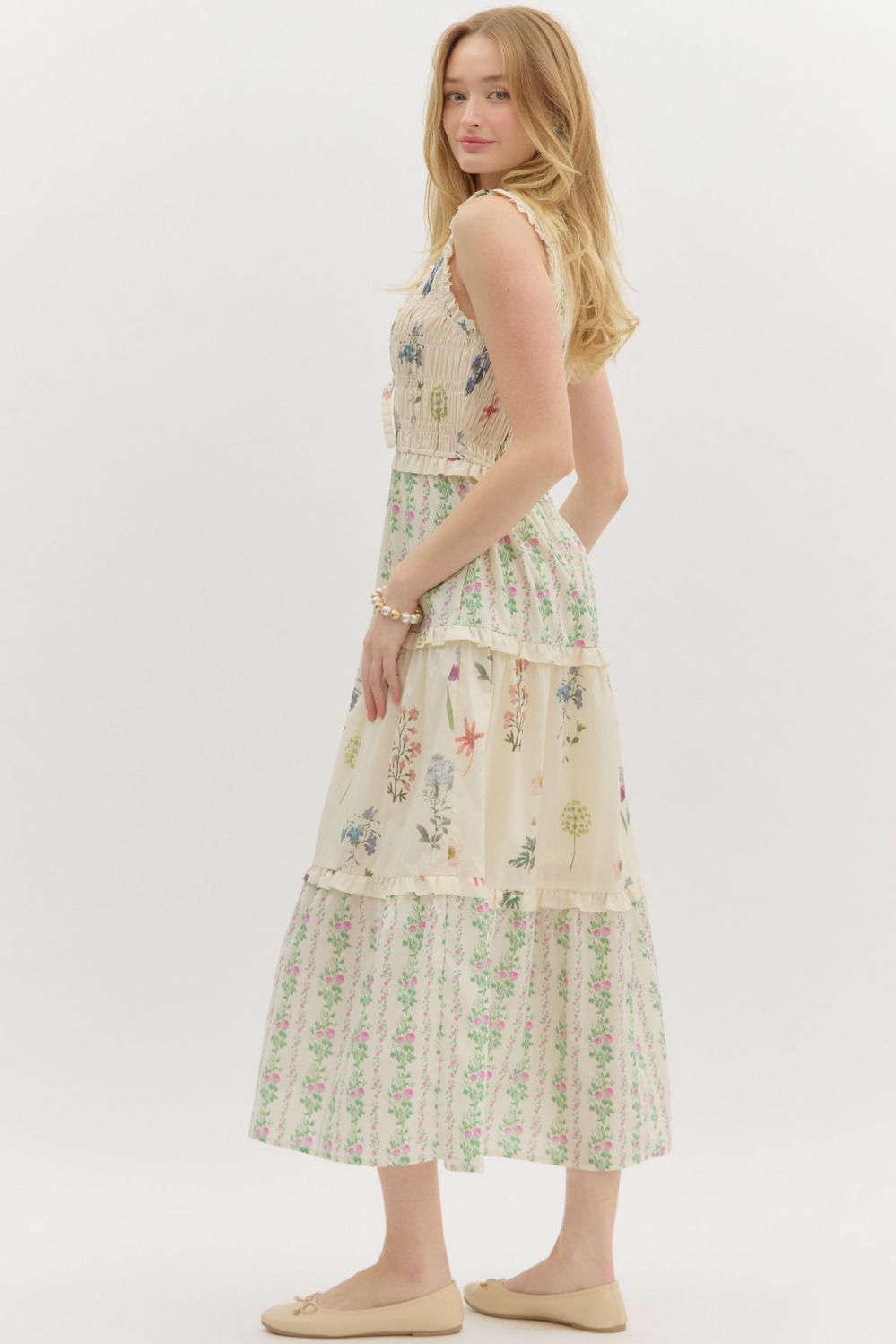 Smocked Floral Midi Dress