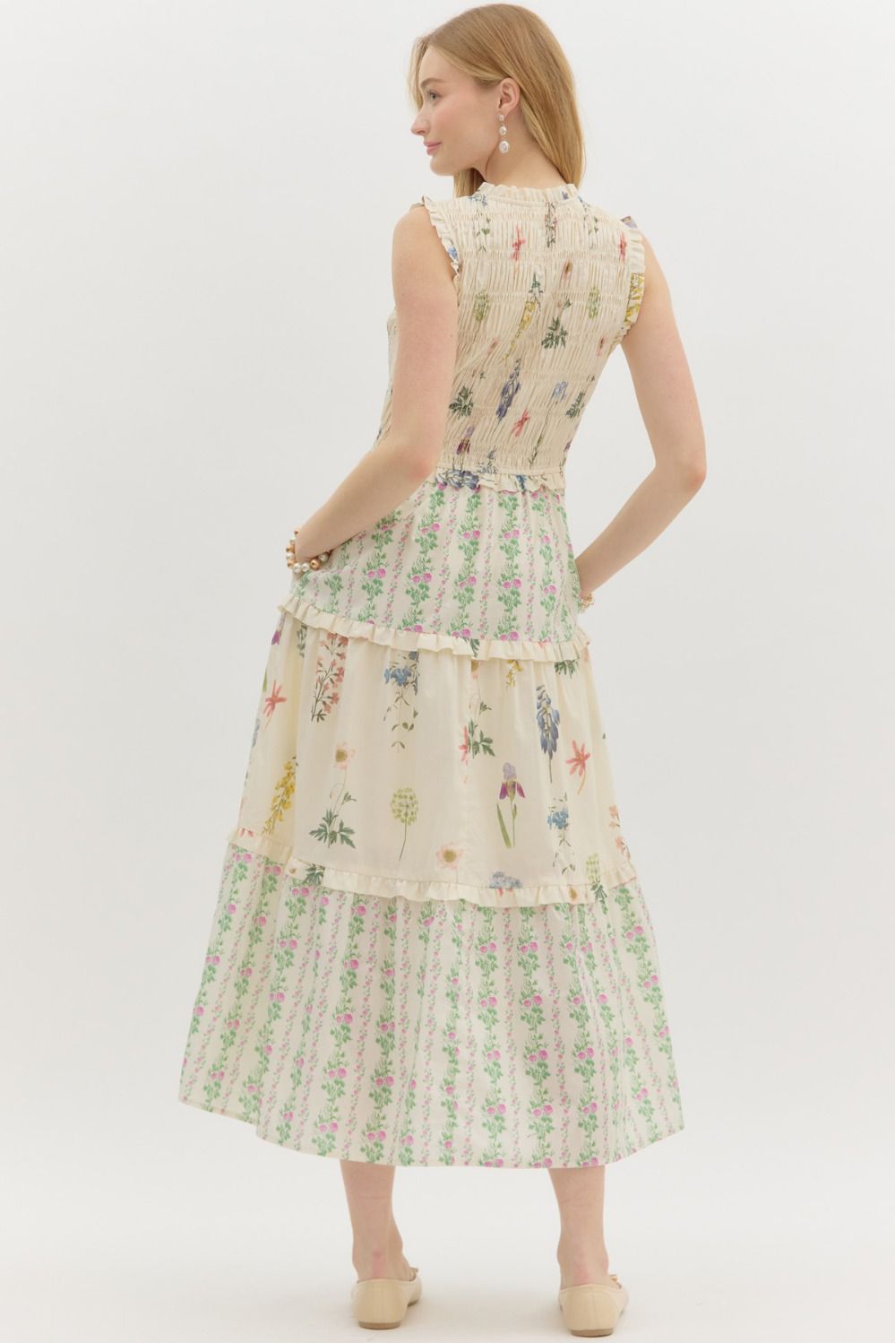Smocked Floral Midi Dress