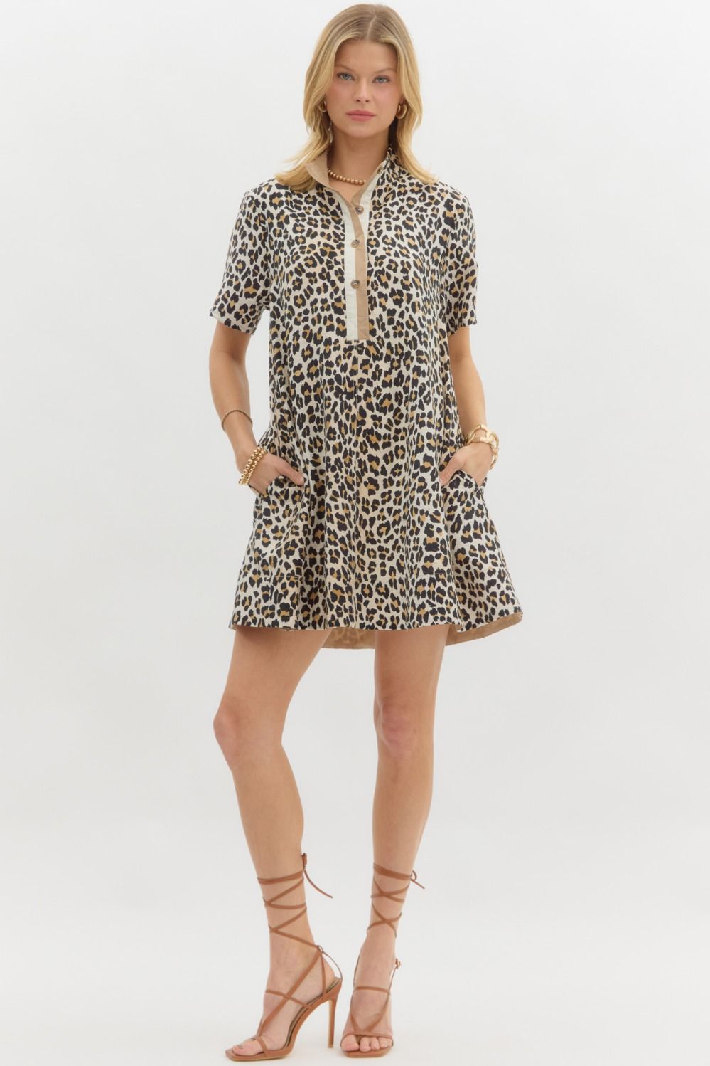 Leopard Print Short Sleeve Pullover Dress