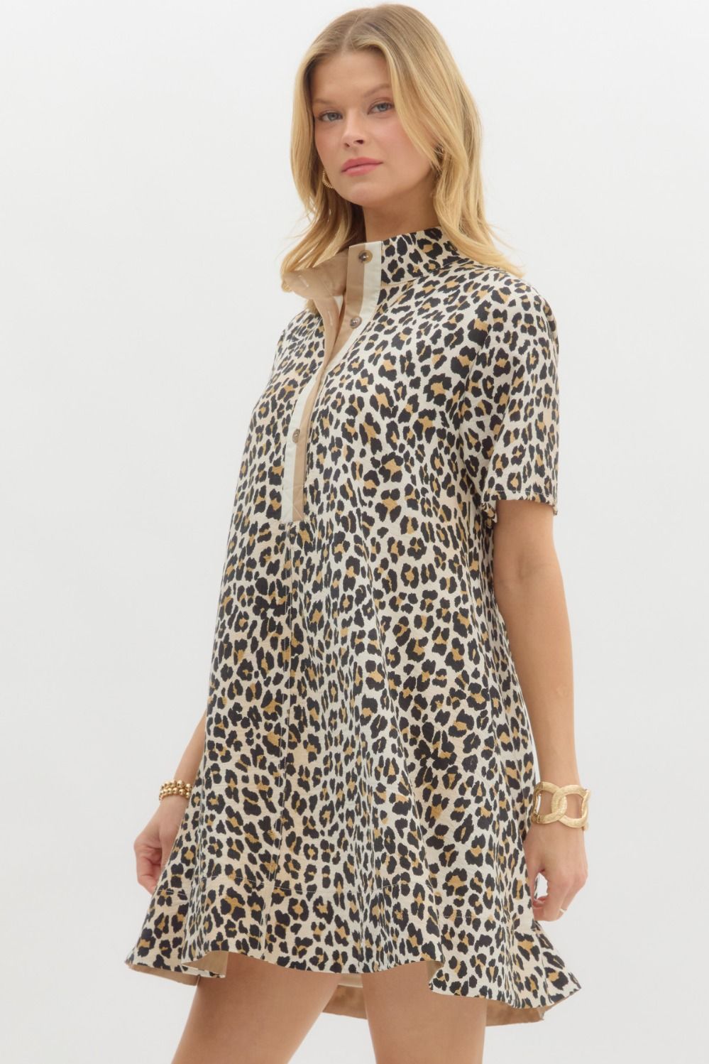 Leopard Print Short Sleeve Pullover Dress