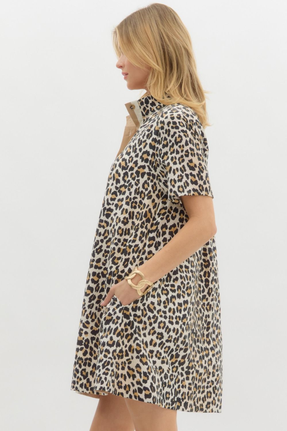Leopard Print Short Sleeve Pullover Dress