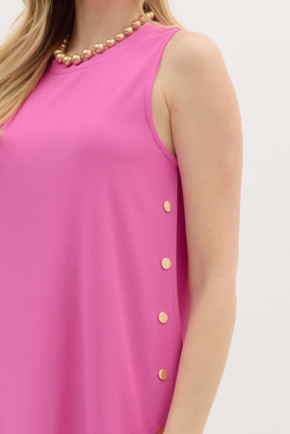 Solid Rib Textured Hot Pink Midi Dress