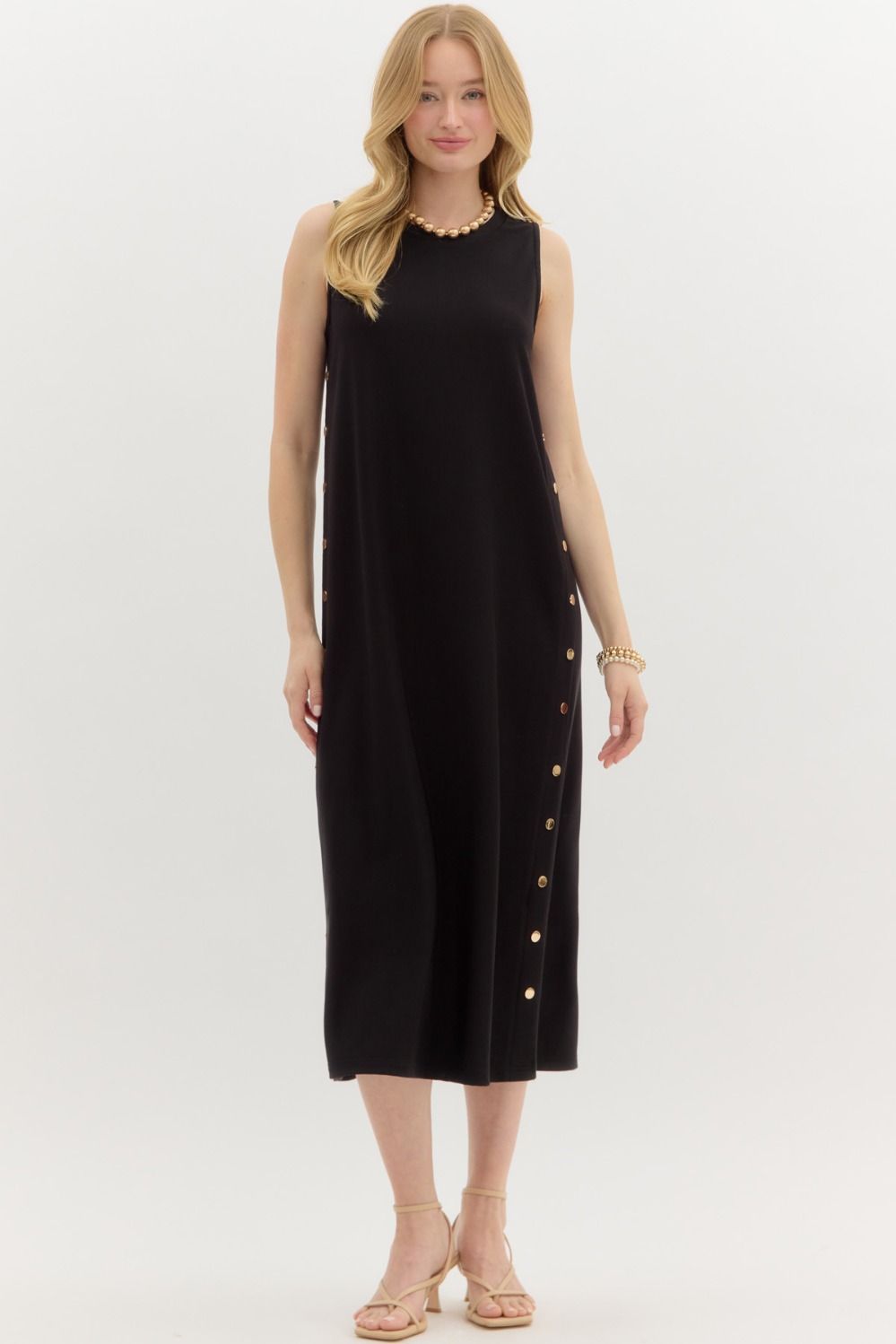 Solid Rib Textured Black Midi Dress
