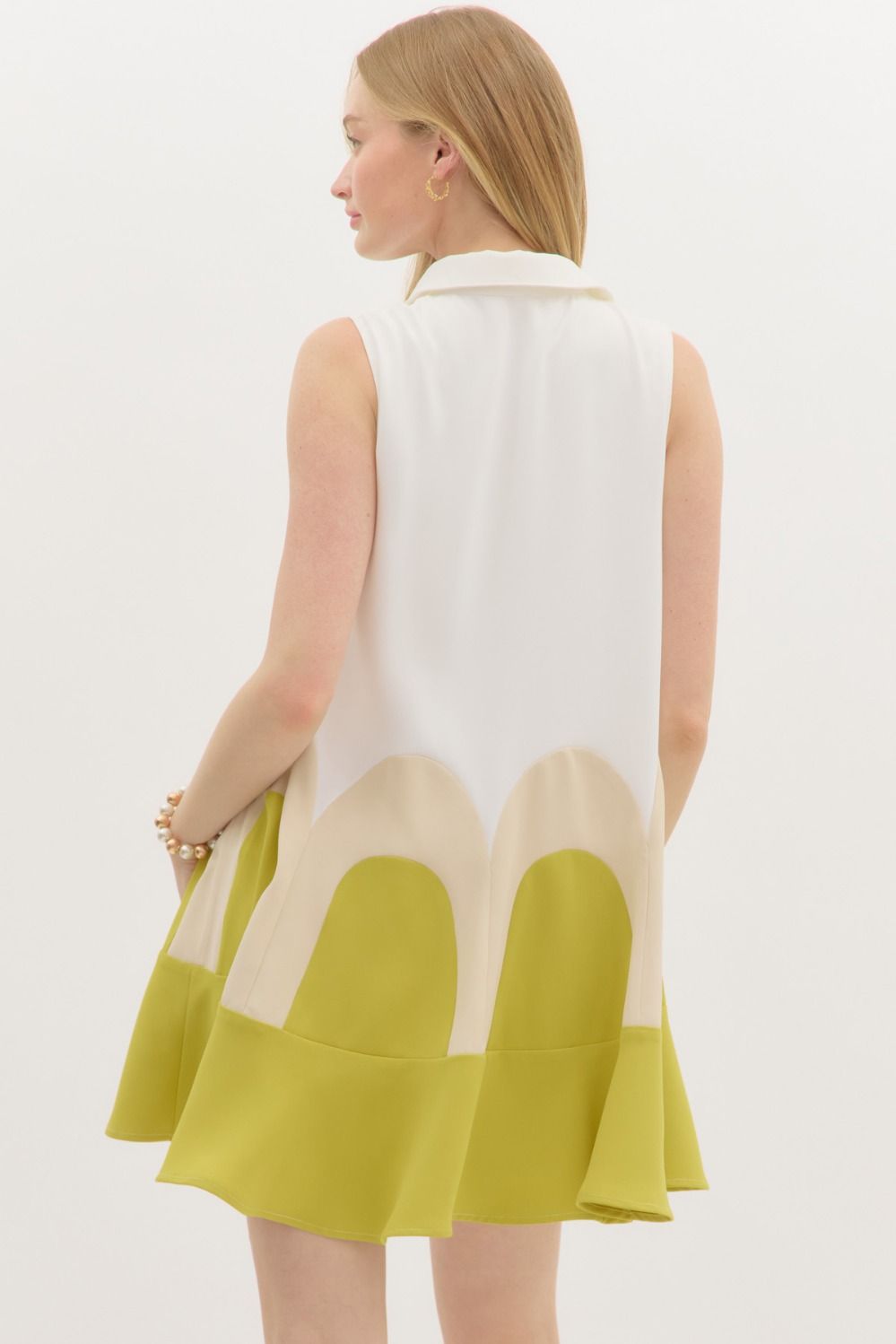 Green Collared Colorblock Arch Dress