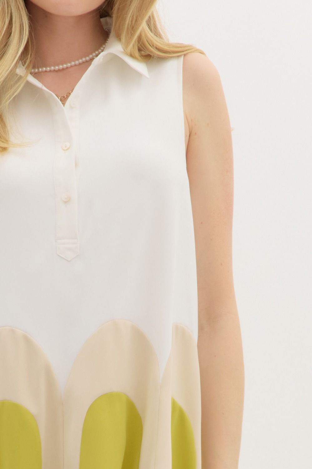 Green Collared Colorblock Arch Dress