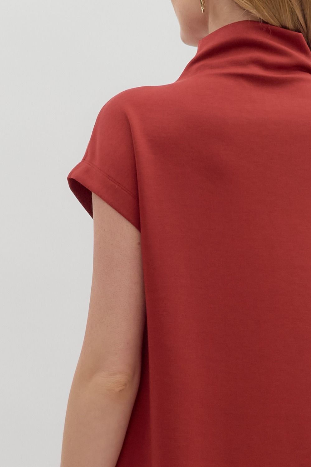 Brick Solid Jersey Mock Neck Pullover Dress
