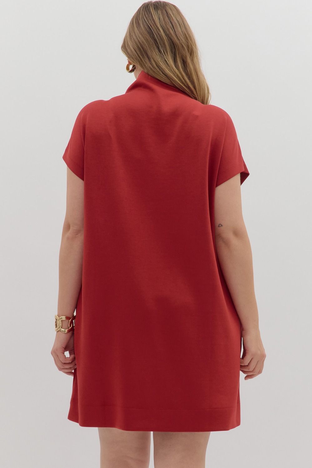 Brick Solid Jersey Mock Neck Pullover Dress