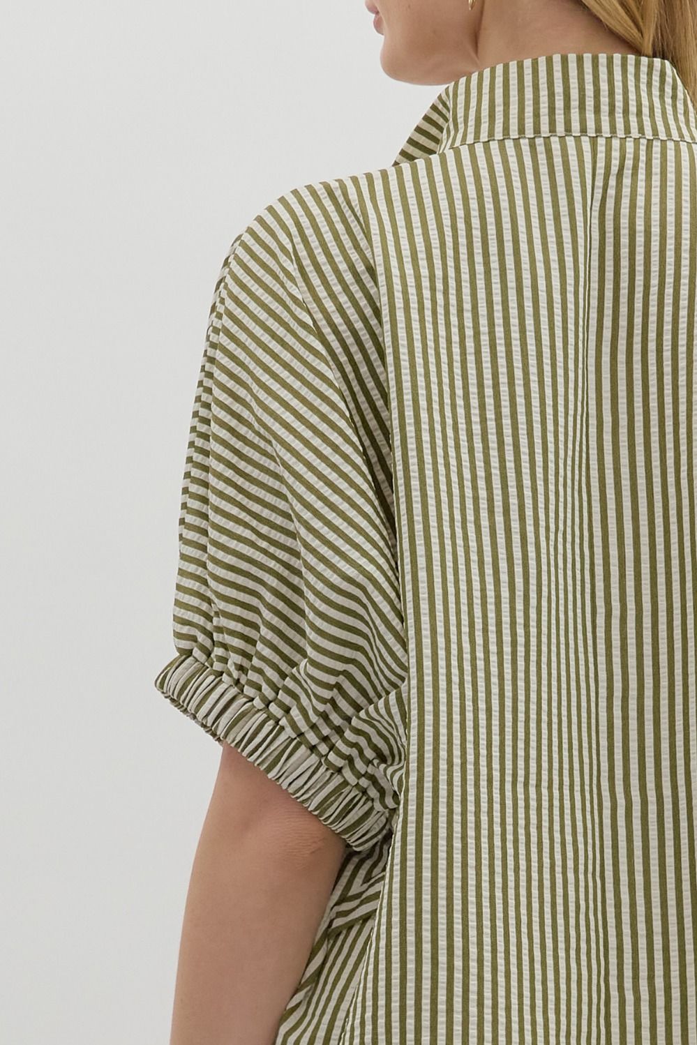 Olive Striped Dolman Sleeve Pullover Top