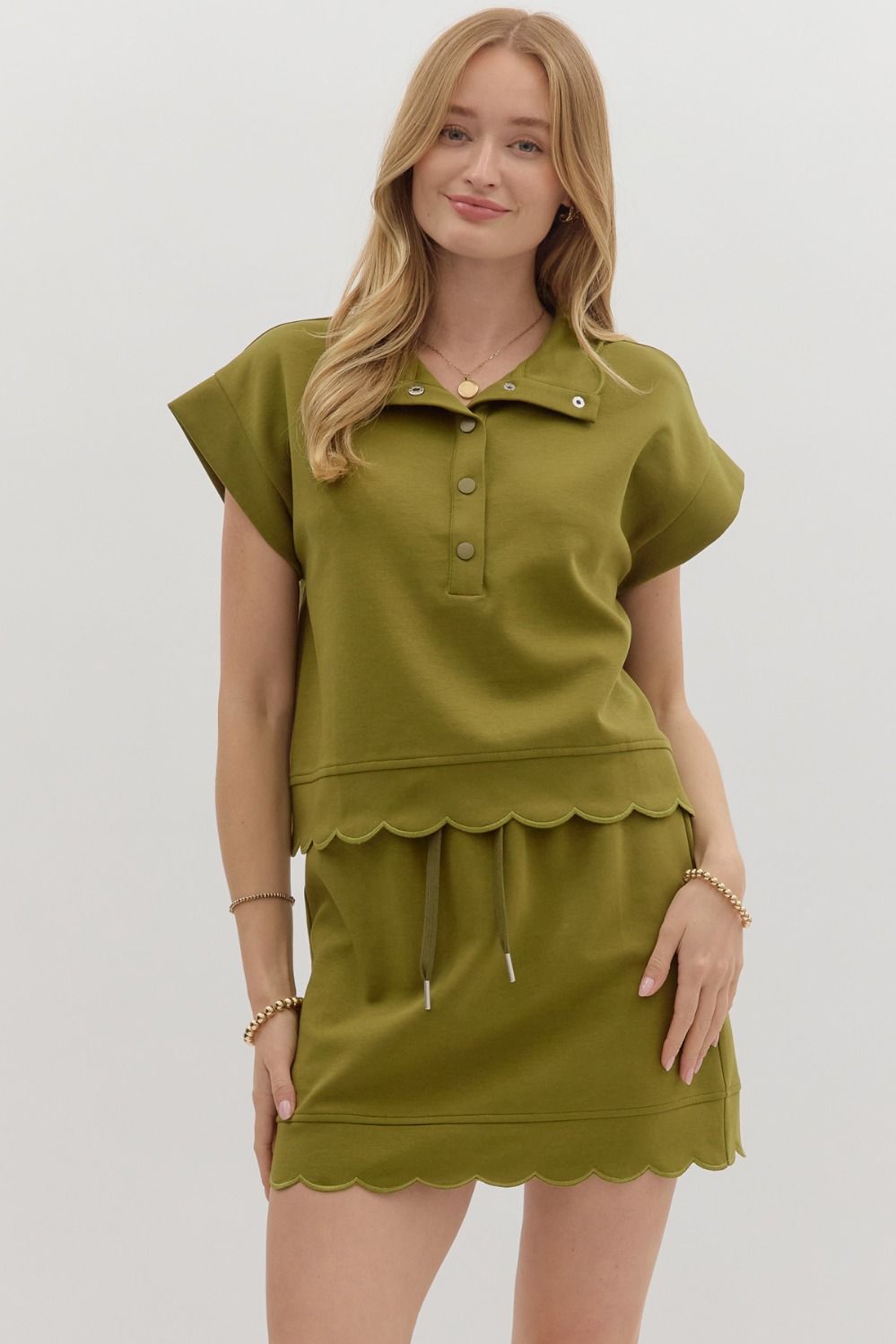 Olive Scalloped Pullover Top