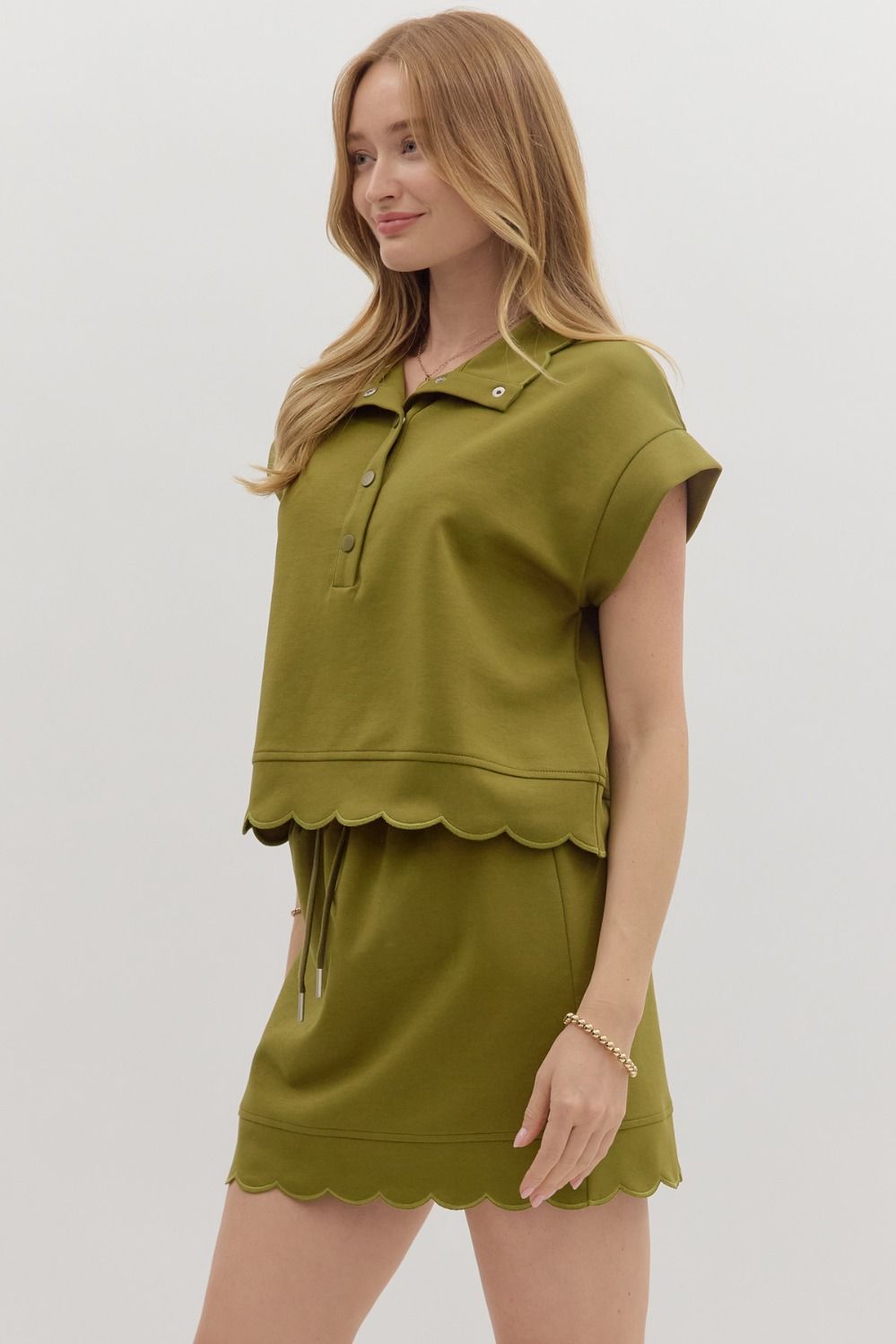 Olive Scalloped Pullover Top