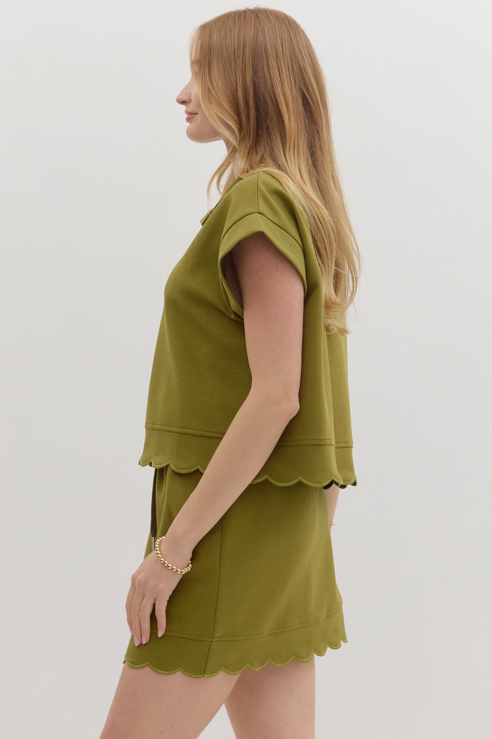 Olive Scalloped Pullover Top
