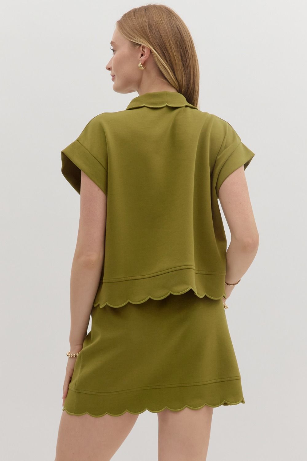 Olive Scalloped Pullover Top