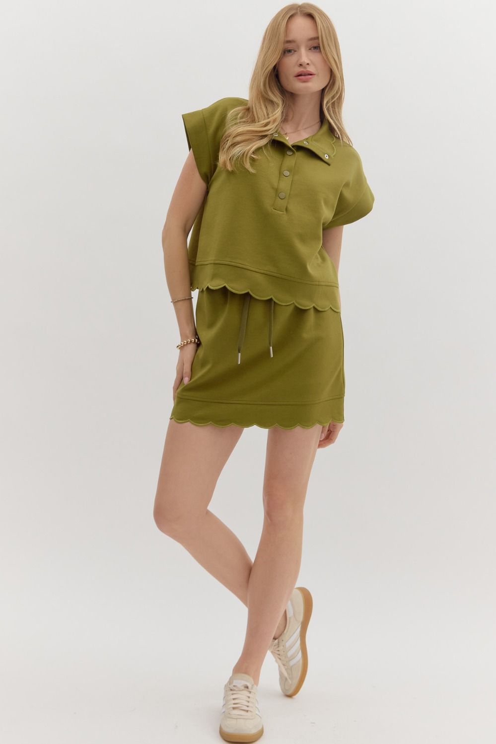 Olive Scalloped Pullover Top