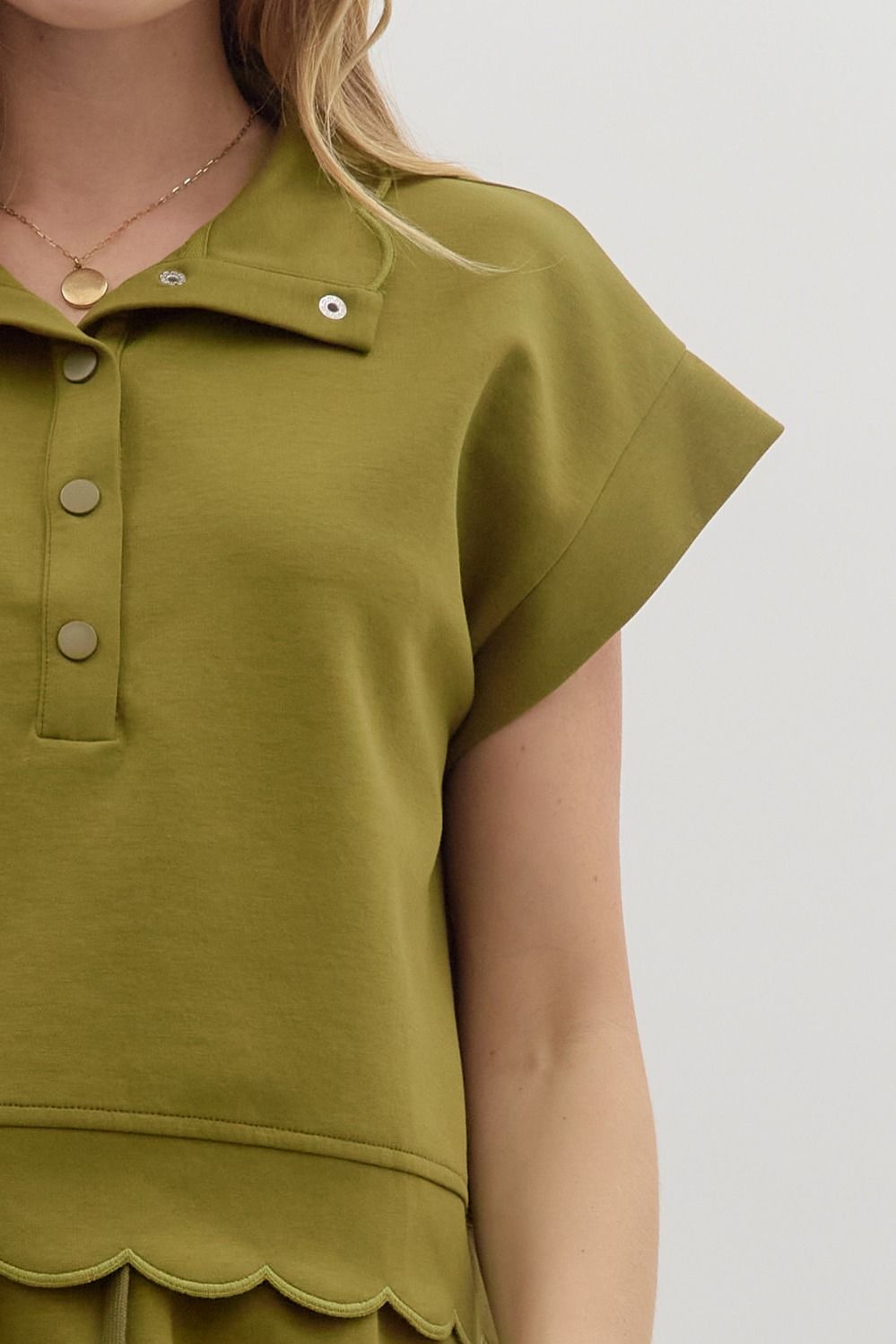 Olive Scalloped Pullover Top