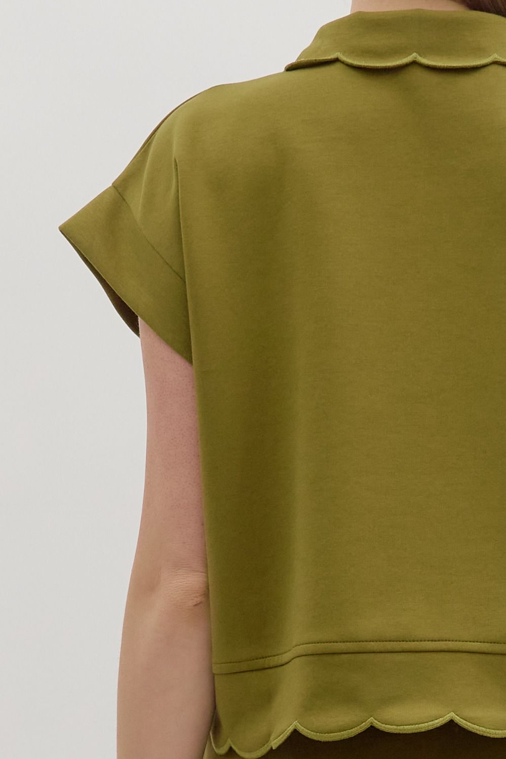 Olive Scalloped Pullover Top