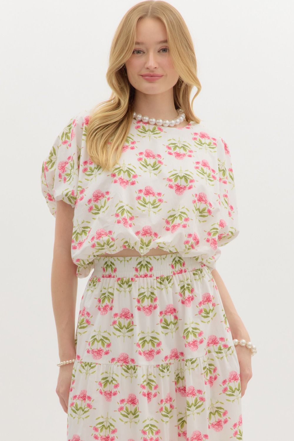 Floral Waist Hem Bubble Top