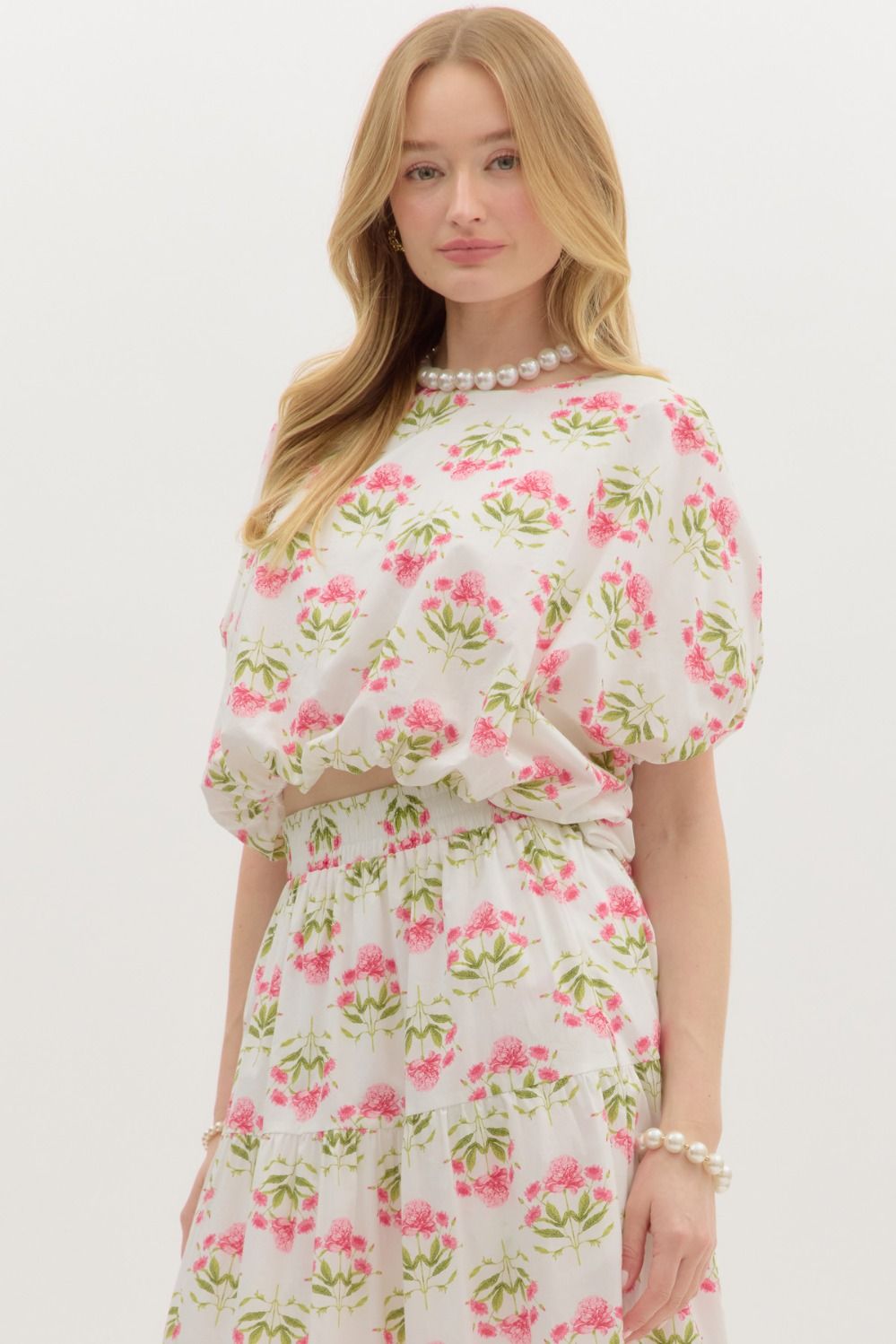 Floral Waist Hem Bubble Top