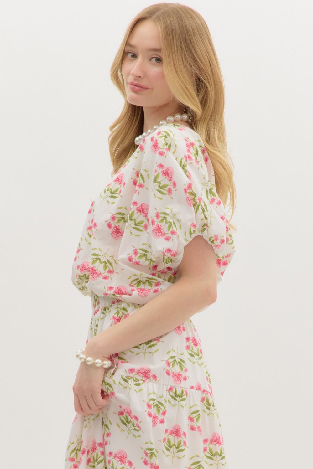 Floral Waist Hem Bubble Top